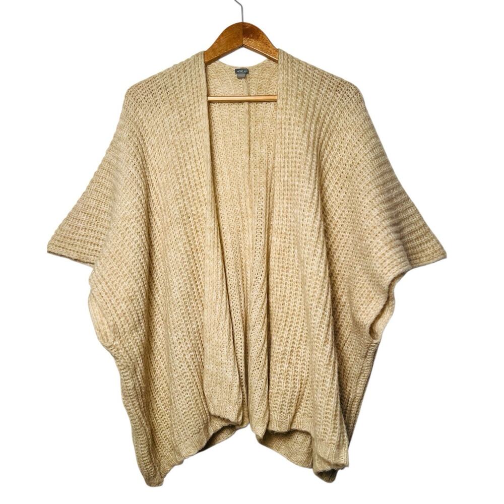Aerie Open Knit Cocoon Cardigan One Size Beige Tan Draped Short Sleeve Oversized